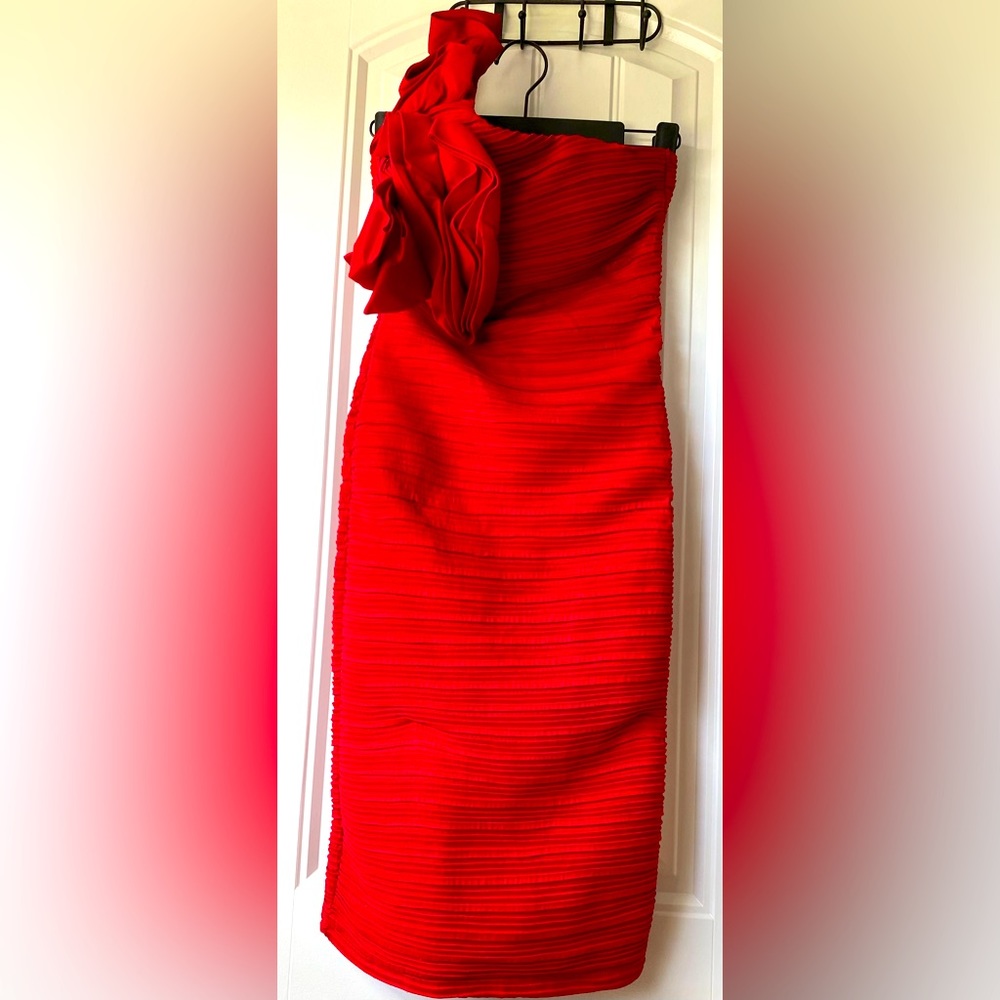 Romeo and Juliet Couture Asymmetrical Ruched Red Dress